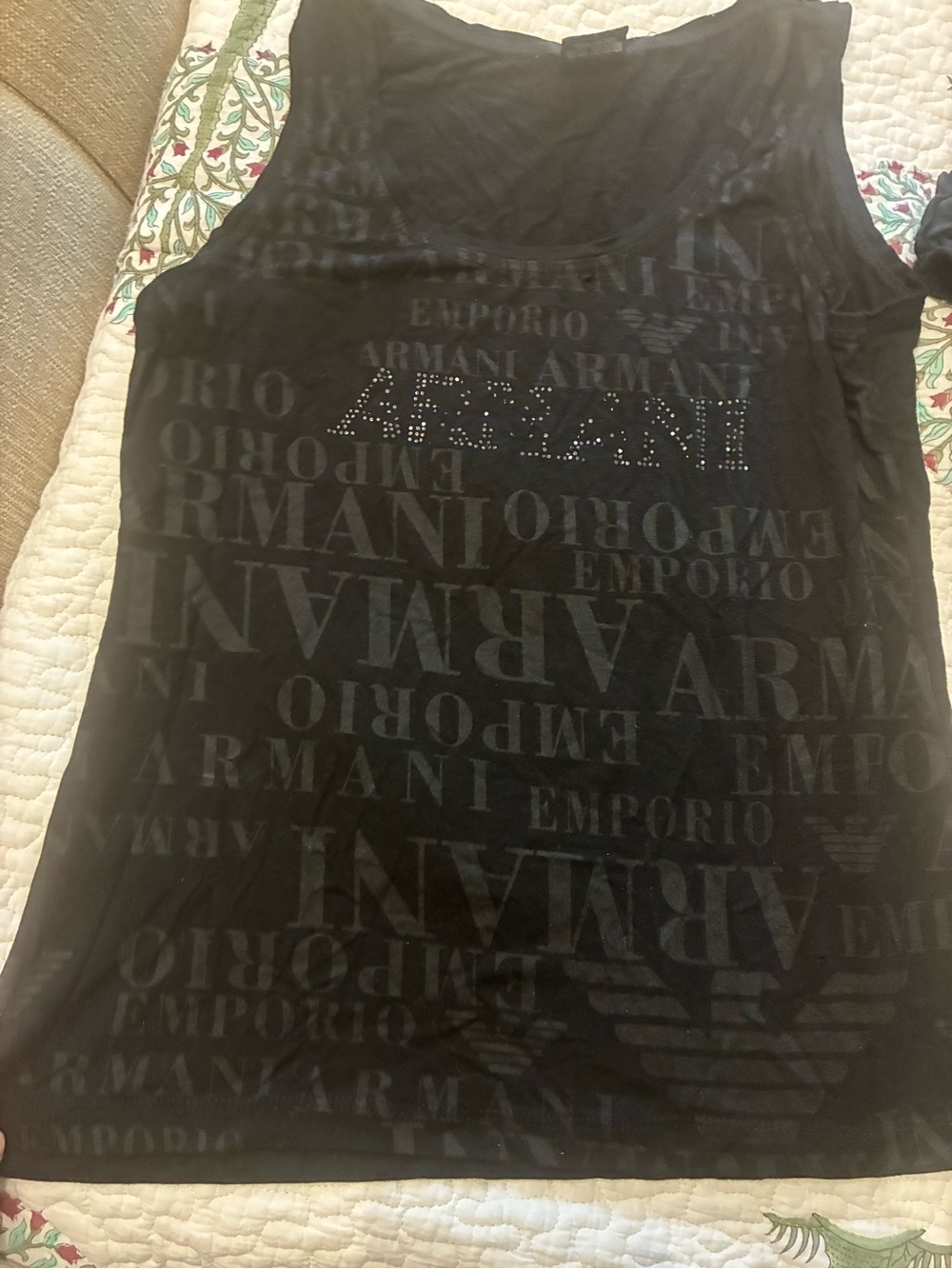 Emporio Armani Black Logo Studded Tank Top
